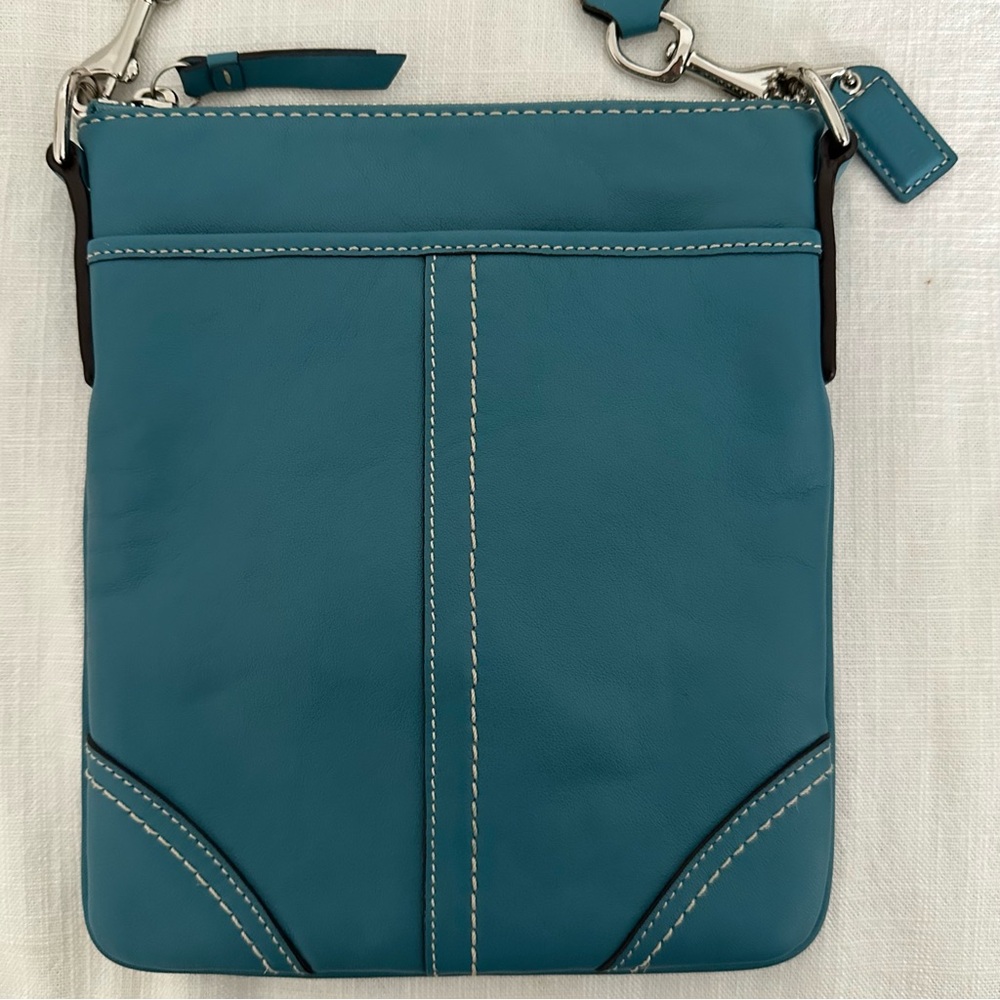 Coach Vintage Y2K Teal Turquoise Blue Leather Crossbody Bag - Picture 3 of 6
